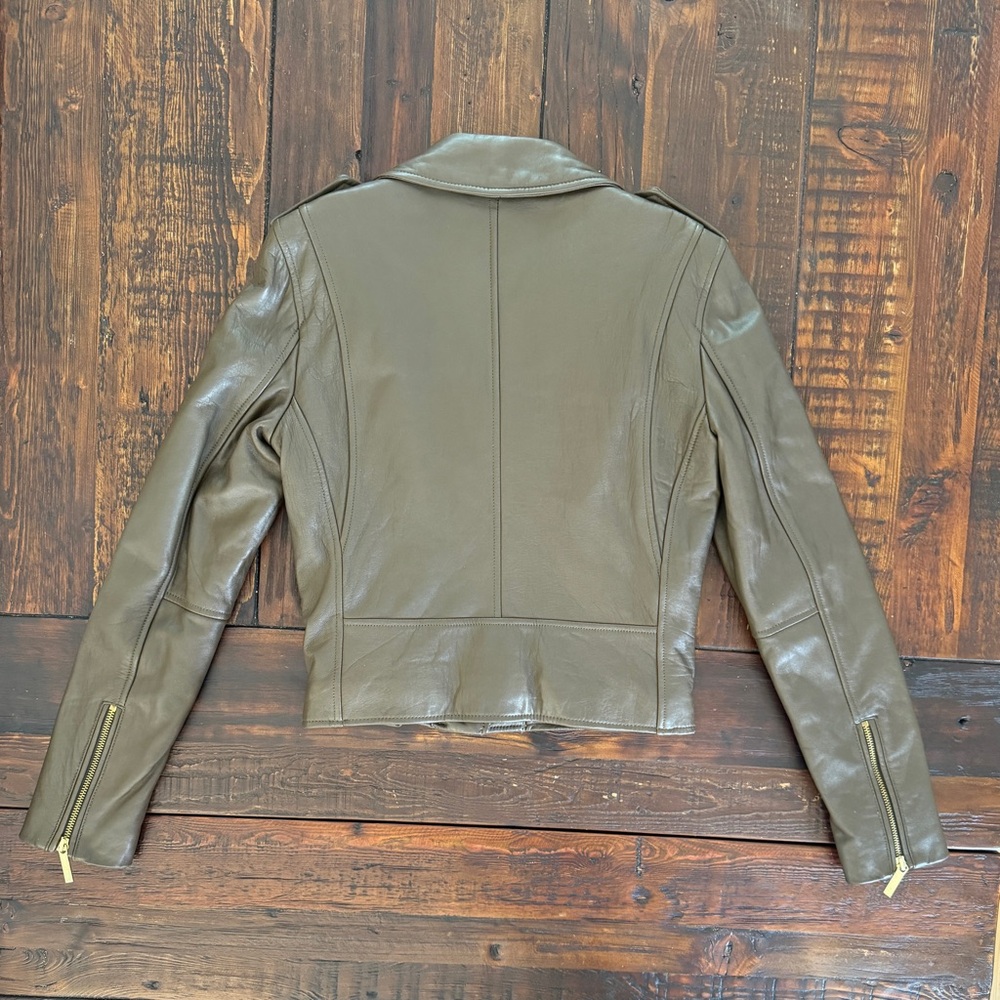 MICHAEL Michael Kors dark olive brown lamb leather moto jacket size S. EUC. - Picture 5 of 8